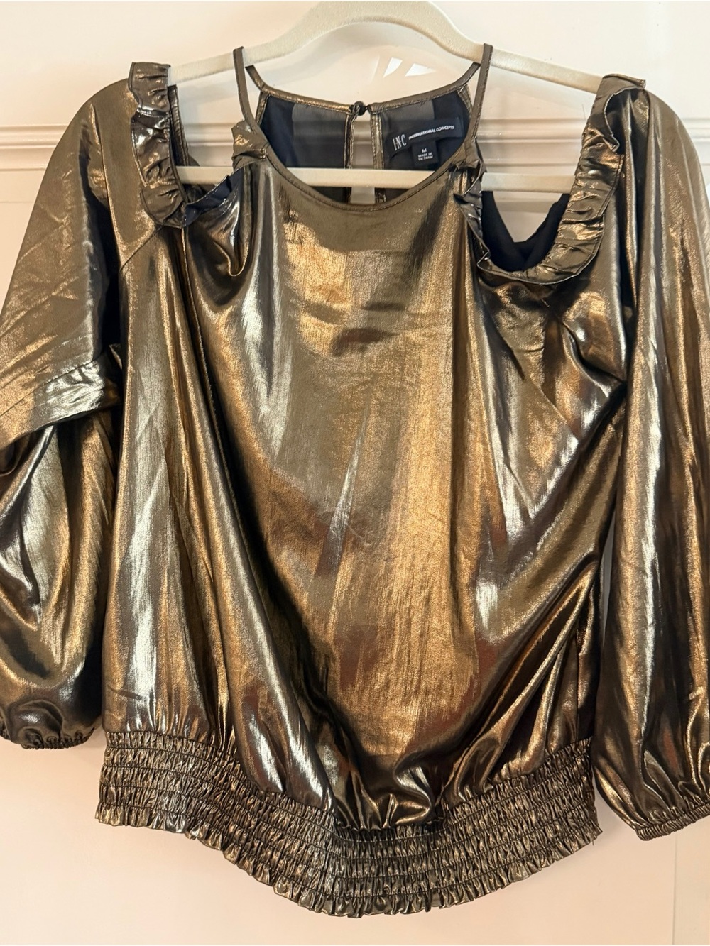 INC International Concepts Metallic Gold Cold-Shoulder Blouse